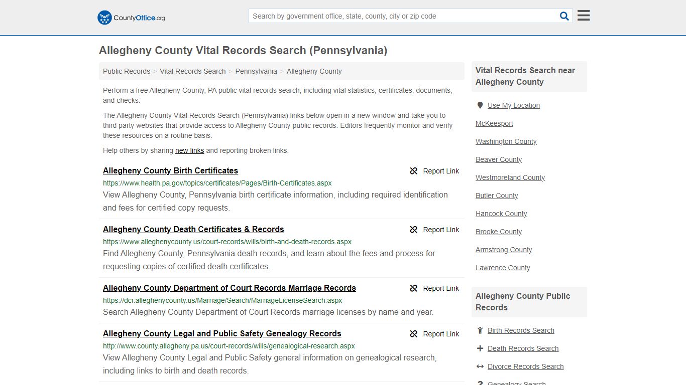 Allegheny County Vital Records Search (Pennsylvania) - County Office